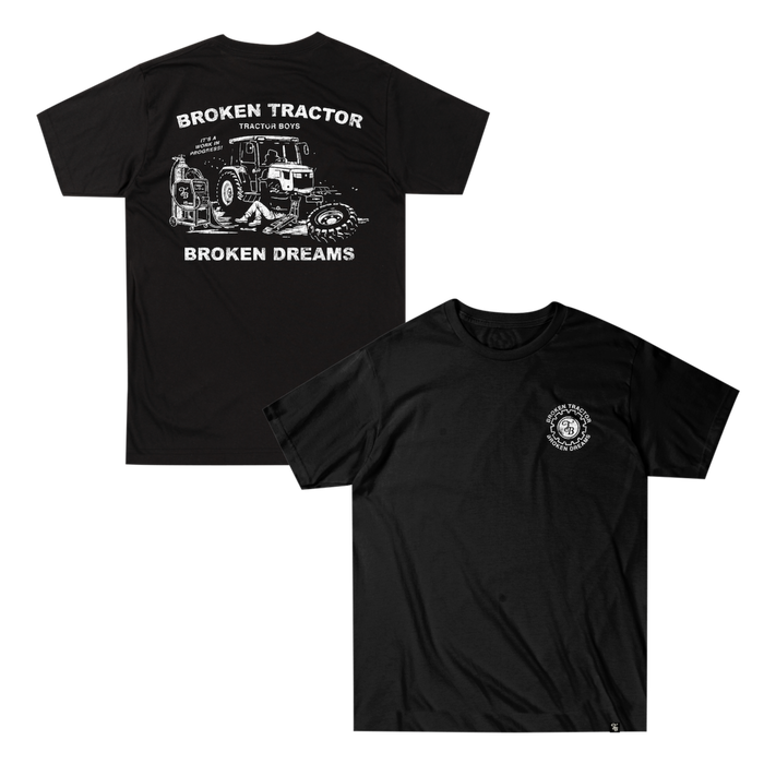Broken Tractor, Broken Dreams Distressed Tee in Black - back and front
