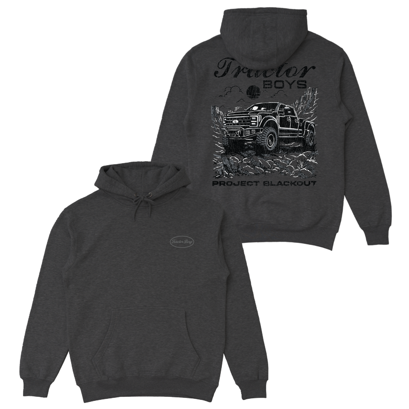 Project Blackout Hoodie in Smoke - front and back