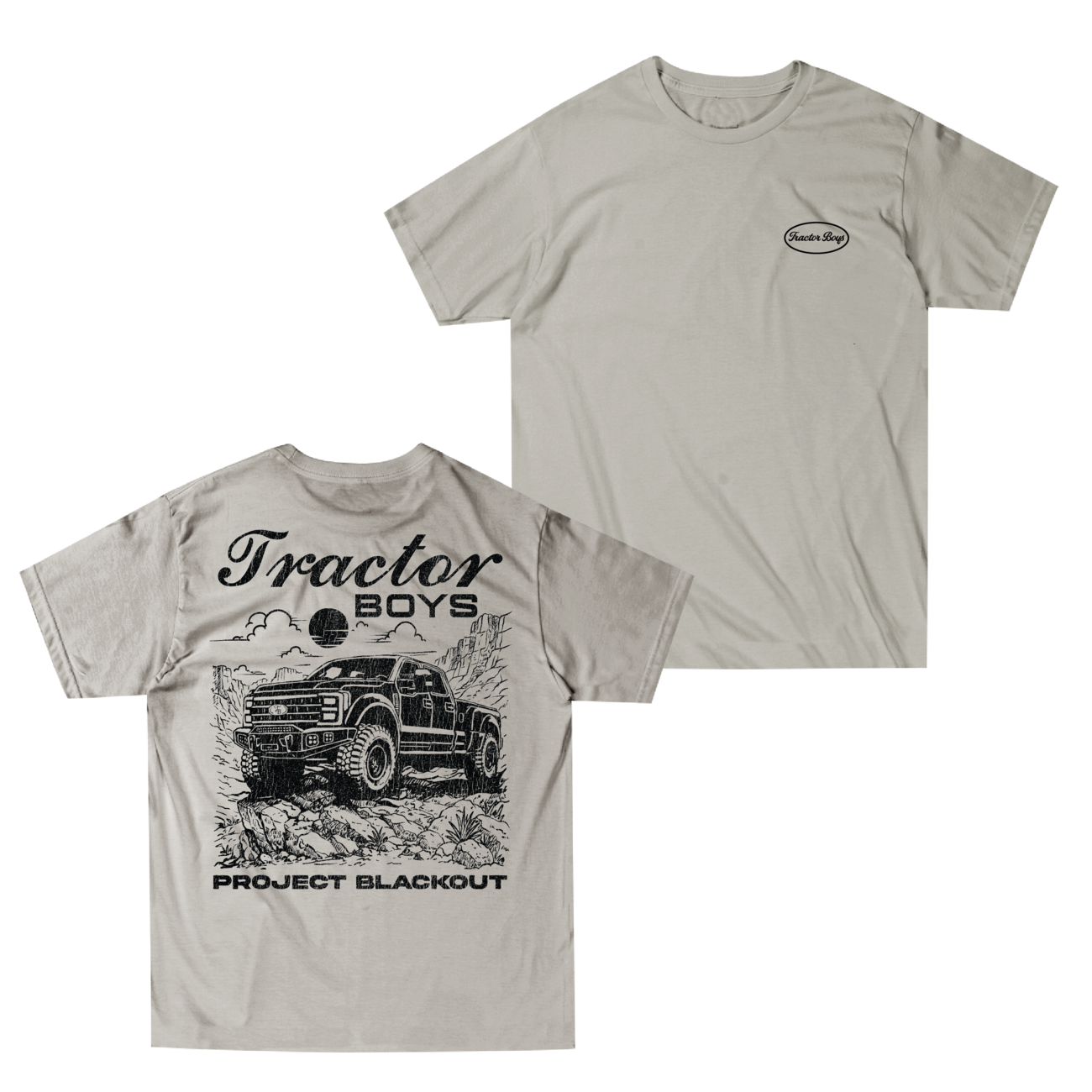 Project Blackout Tee in Moon Dust - front and back