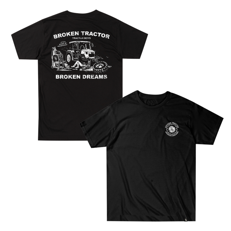 Broken Tractor, Broken Dreams Distressed Tee in Black - back and front