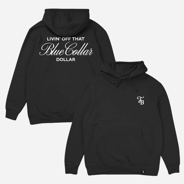 Livin' Off That Blue Collar Dollar Hoodie - Smoke / White Print